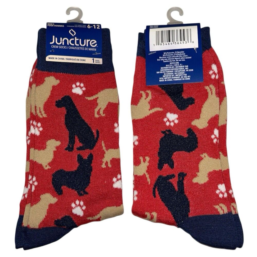 1x Juncture Mens Crew Socks Dog Size 6-12